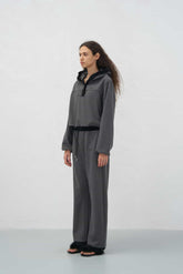 Grey Paneled Embroidered Sweatpants - Set