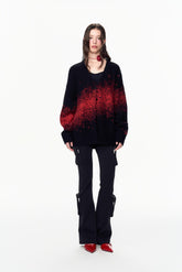 "New Year Limited Black-Red Gradient V-Neck Cardigan"