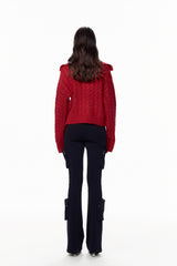 Red Dramatic Collar Sweater
