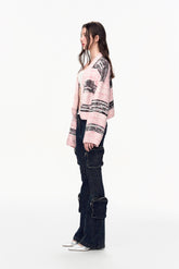 Pink & Grey Stripe Crop Cardigan