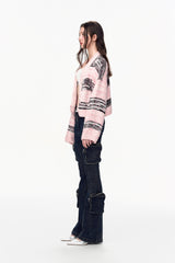 Pink & Grey Stripe Crop Cardigan