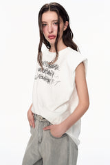 White Phantom Slogan Logo Padded Sleeveless Top