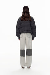 Grey Panel Destroyed Knit Denim Puffer