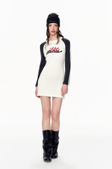 Black & White Raglan Sleeve Logo Knit Dress