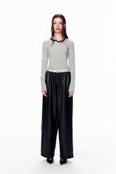 Blue-Grey Misplaced Neckline Long Sleeve Top