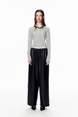 Blue-Grey Misplaced Neckline Long Sleeve Top