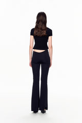 Lace-Up V-Waist Stretch Flare Pants