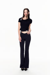 Lace-Up V-Waist Stretch Flare Pants
