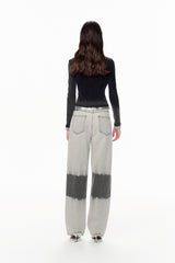 Waterwash Knit Denim False Two-Piece Crop Top