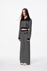 Black & White Stripe Panel Zip Hoodie - Set