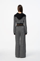 Black & White Stripe Panel Zip Hoodie - Set