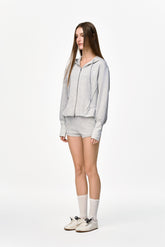 Grey Hem Ruffle Detail Zip Hoodie - Set