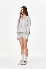 Grey Hem Ruffle Detail Zip Hoodie - Set