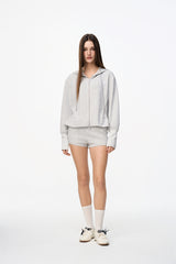 Grey Hem Ruffle Detail Zip Hoodie - Set