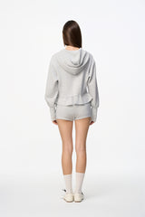 Grey Hem Ruffle Detail Zip Hoodie - Set