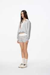 Grey & White Color Block Polo Collar Sweatshirt - Set