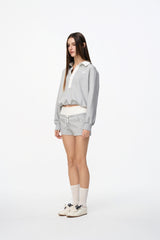 Grey & White Color Block Polo Collar Sweatshirt - Set