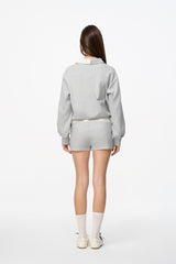 Grey & White Color Block Polo Collar Sweatshirt - Set