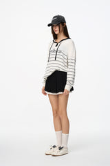 Striped Embroidered Logo Knit Hooded Sweater