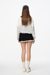 Striped Embroidered Logo Knit Hooded Sweater