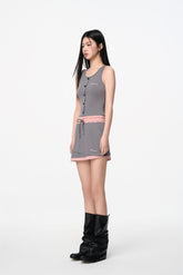 Grey & Pink Button Panel Tank Top - Set