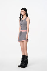 Grey & Pink Irregular Hem Short Skirt - Set