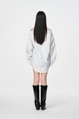 Blue Stripe False Two-Piece Cold Shoulder Shirt Dress