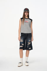 Black & White Stripe Raglan Sleeve Tank Top