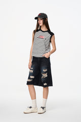 Black & White Stripe Raglan Sleeve Tank Top