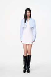 Blue Stripe False Two-Piece Shirt Dress