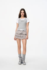 Grey & White False Two-Piece Strappy Top