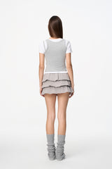 Grey Panel Drawstring Tiered Skirt