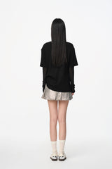 False Two-Piece Crystal Mesh Sleeve Print Long Sleeve