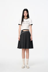 Cross-Waist Grey Pleated Skirt
