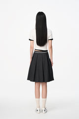 Cross-Waist Grey Pleated Skirt