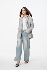 Grey False Two-Piece Hooded Blazer