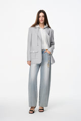 Blue Curved Hem Wide-Leg Jeans