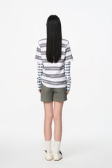 Grey & White Stripe Logo False Two-Piece Sleeve Long Sleeve