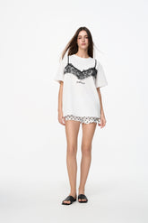 White Lace Trim Panel Short Sleeve Top