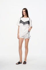 White Lace Trim Panel Short Sleeve Top