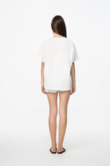 White Lace Trim Panel Short Sleeve Top