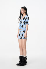 Black & Blue Check Knit Bodycon Shorts - Set