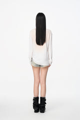 Blue Raw Edge Denim Shorts