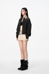 Cuff Gather Sequin Panel Denim Jacket