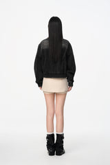 Cuff Gather Sequin Panel Denim Jacket