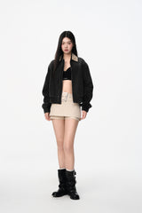 Cuff Gather Sequin Panel Denim Jacket