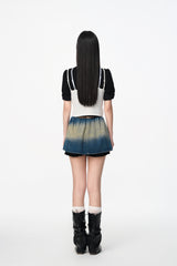 False Two-Piece White & Blue Strappy Top