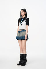 False Two-Piece White & Blue Strappy Top