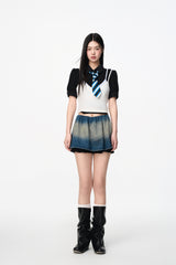 False Two-Piece White & Blue Strappy Top