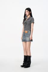 Blue Washed Pocket Mini Skirt